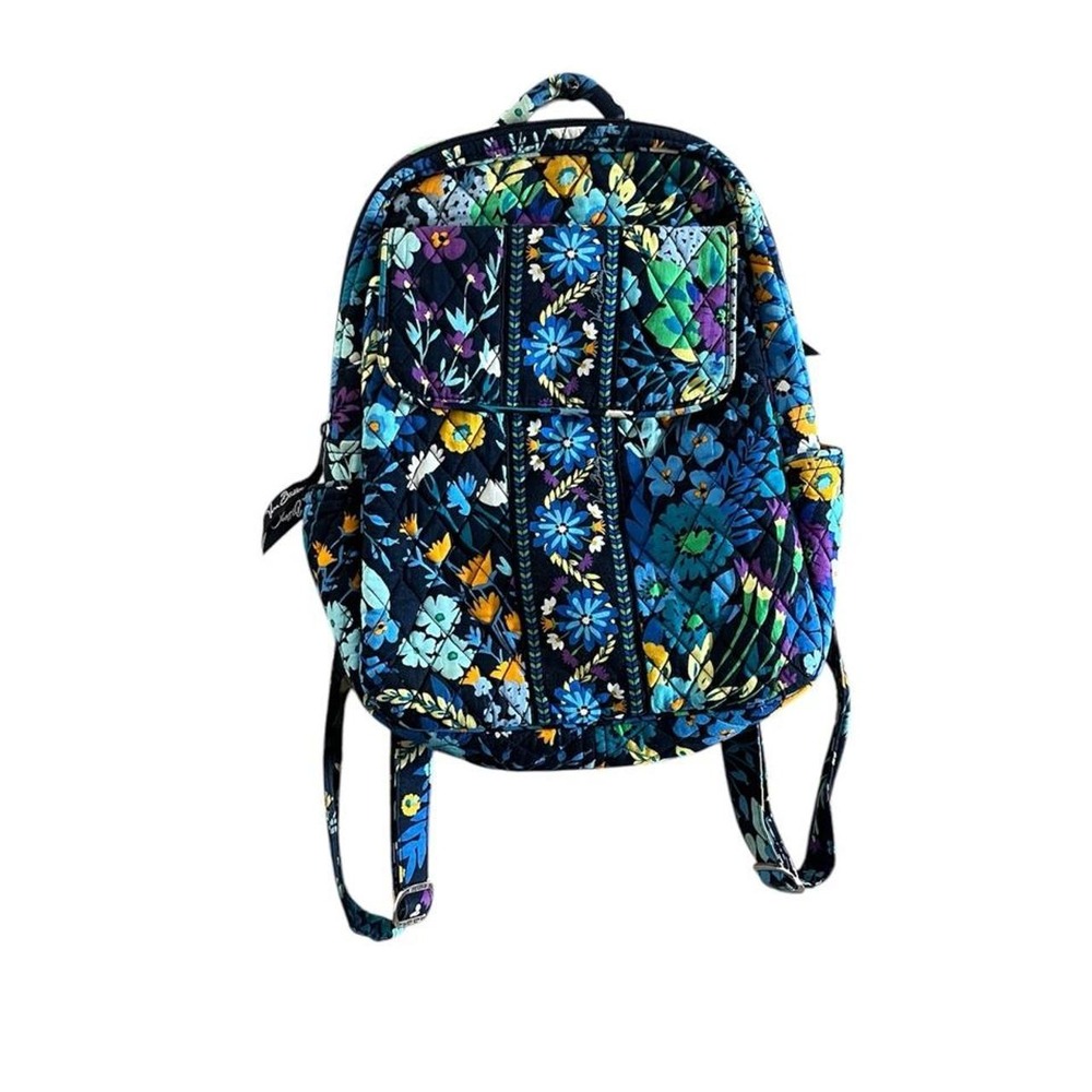 Vera Bradley Midnight Blues Backpack + Turnlock Wallet Set Floral Quilted